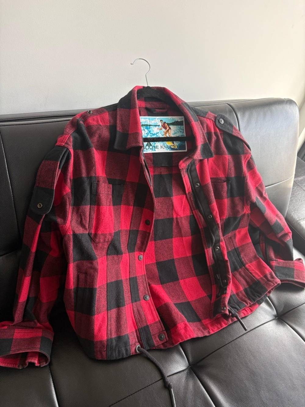 Moose Knuckles Red and Black Buffalo Plaid Utility Jacket